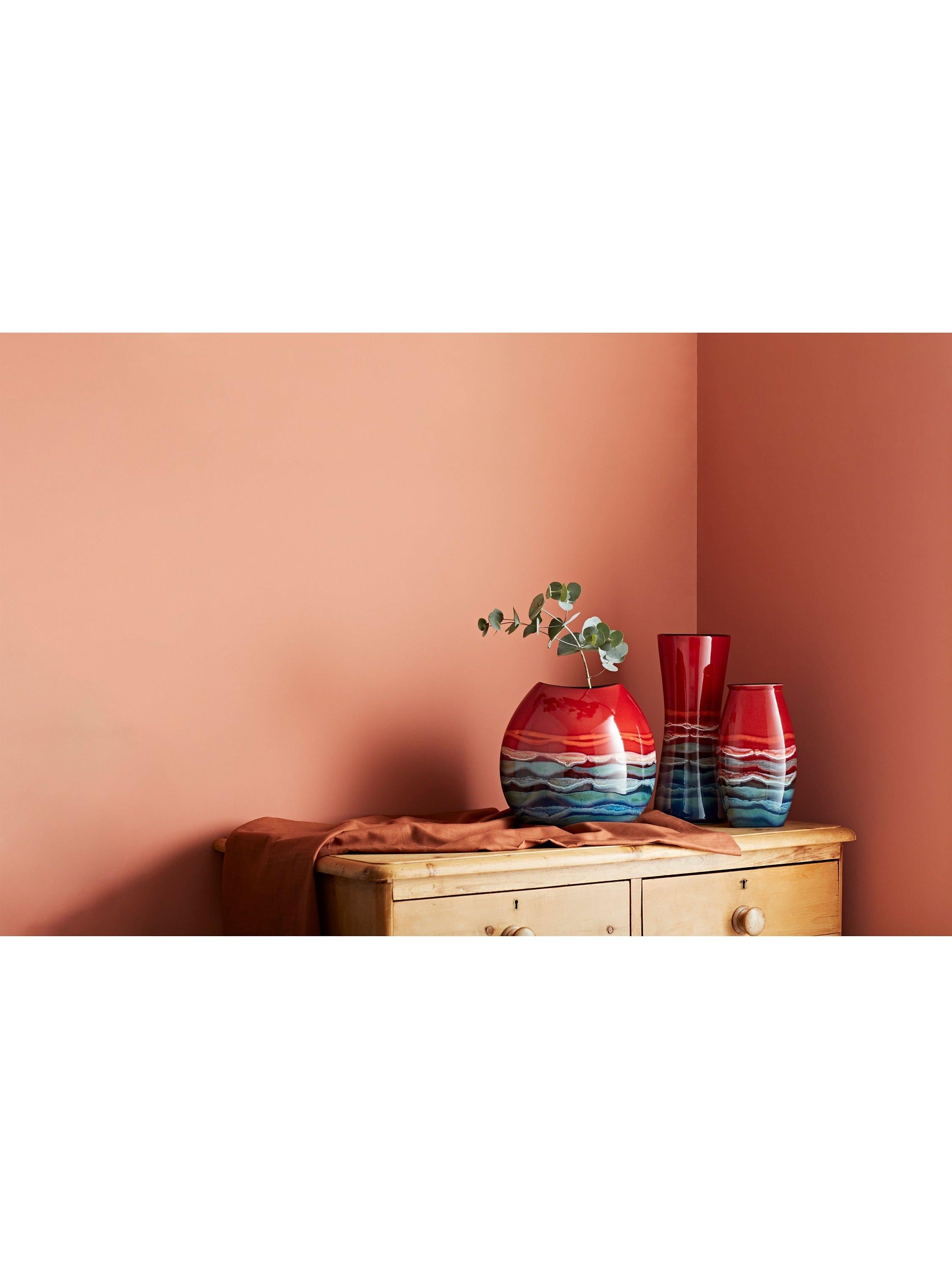Poole Pottery earthenware purse vase red multi 26cm, imported from the UK