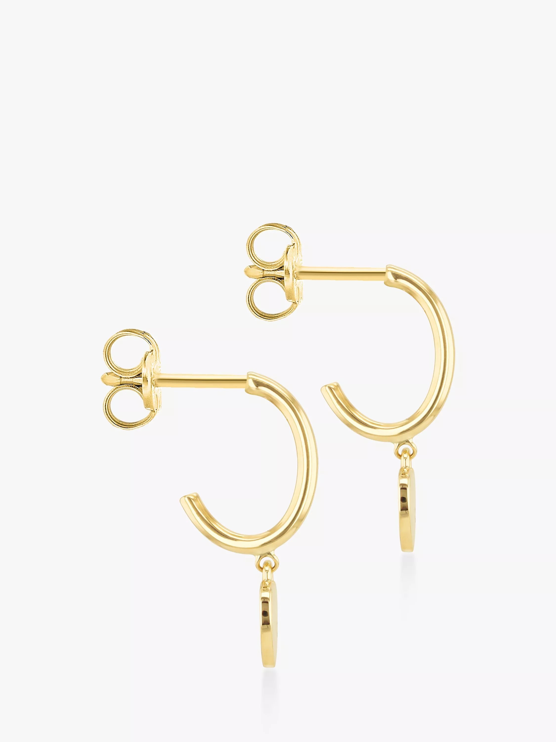 IBB 9ct gold heart charm hoop earrings - British product