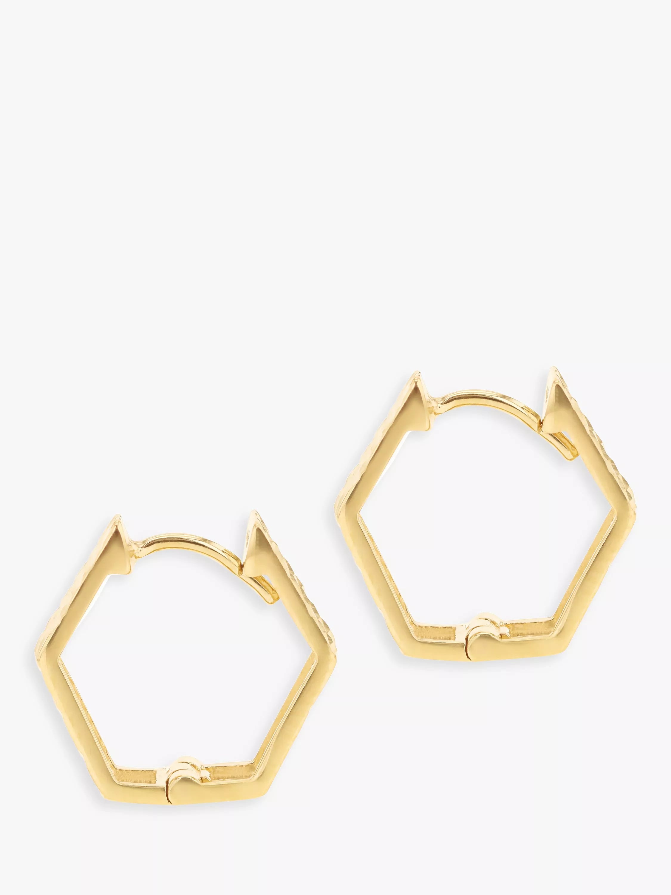 IBB 9ct gold hexagonal textured hoop earrings, imported from the UK