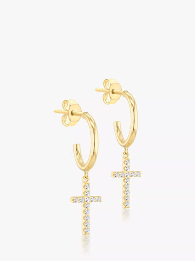 John Lewis IBB 9ct Yellow Gold Cubic Zirconia Cross Drop Earrings- Buy online at McGrocer