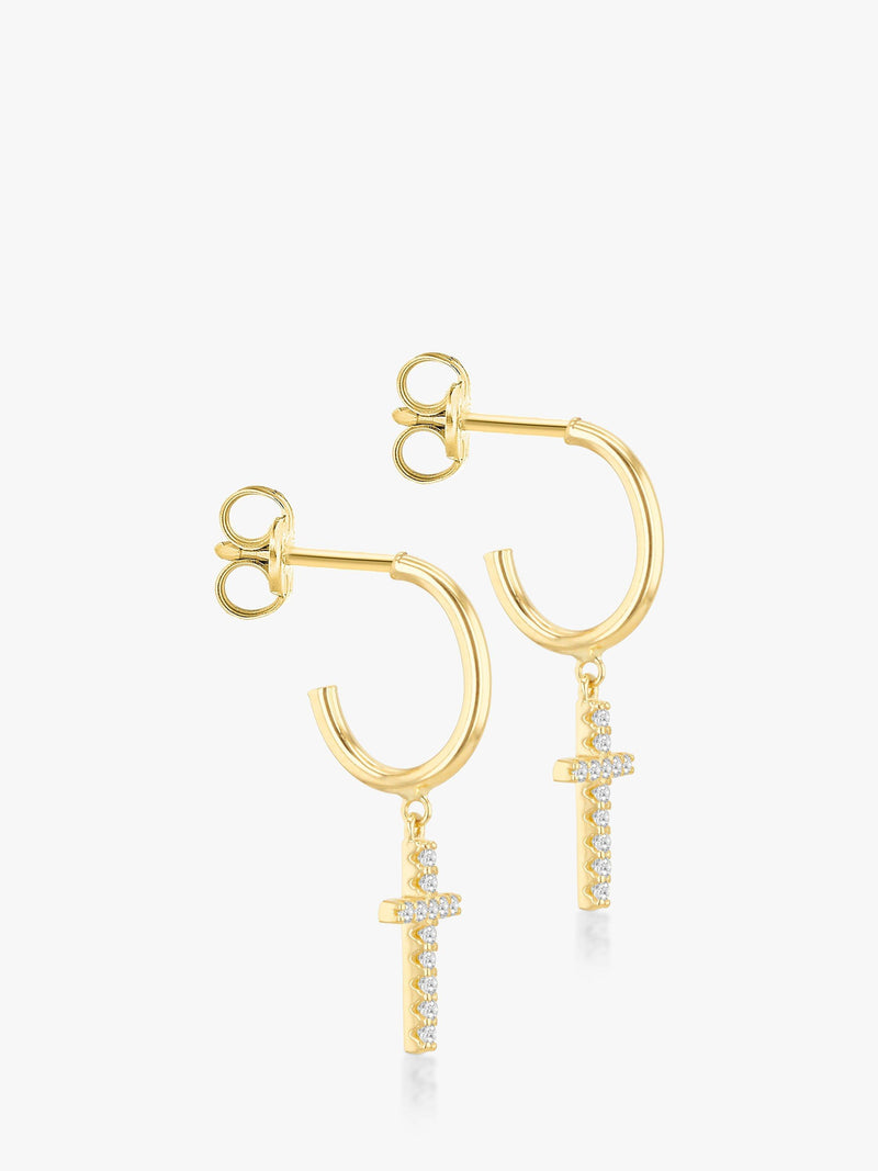 IBB yellow gold cubic zirconia cross drop earrings, British product