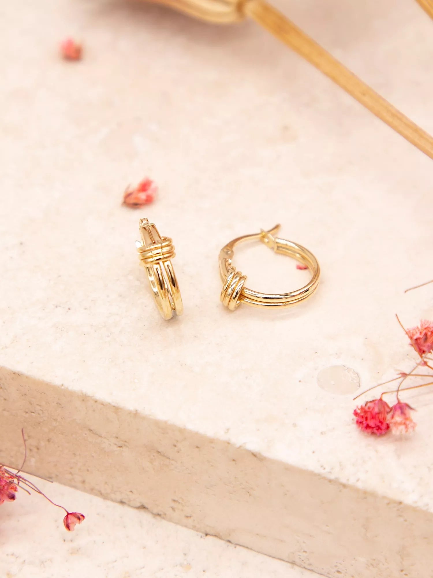 IBB 9ct gold double love knot hoop earrings, UK version