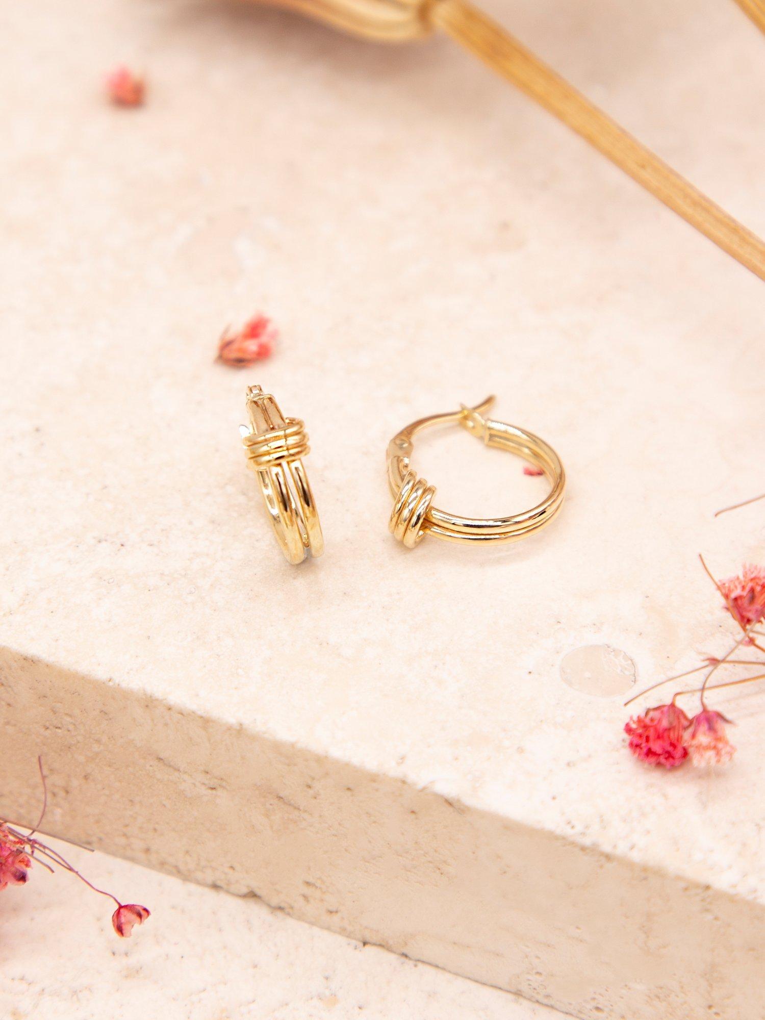 IBB 9ct gold double love knot hoop earrings, UK version