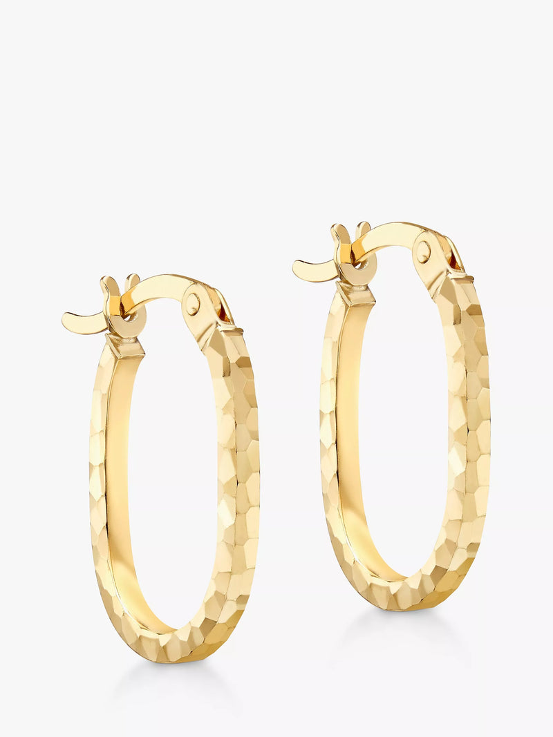 IBB 9ct gold faceted oval hoop earrings (British brand)