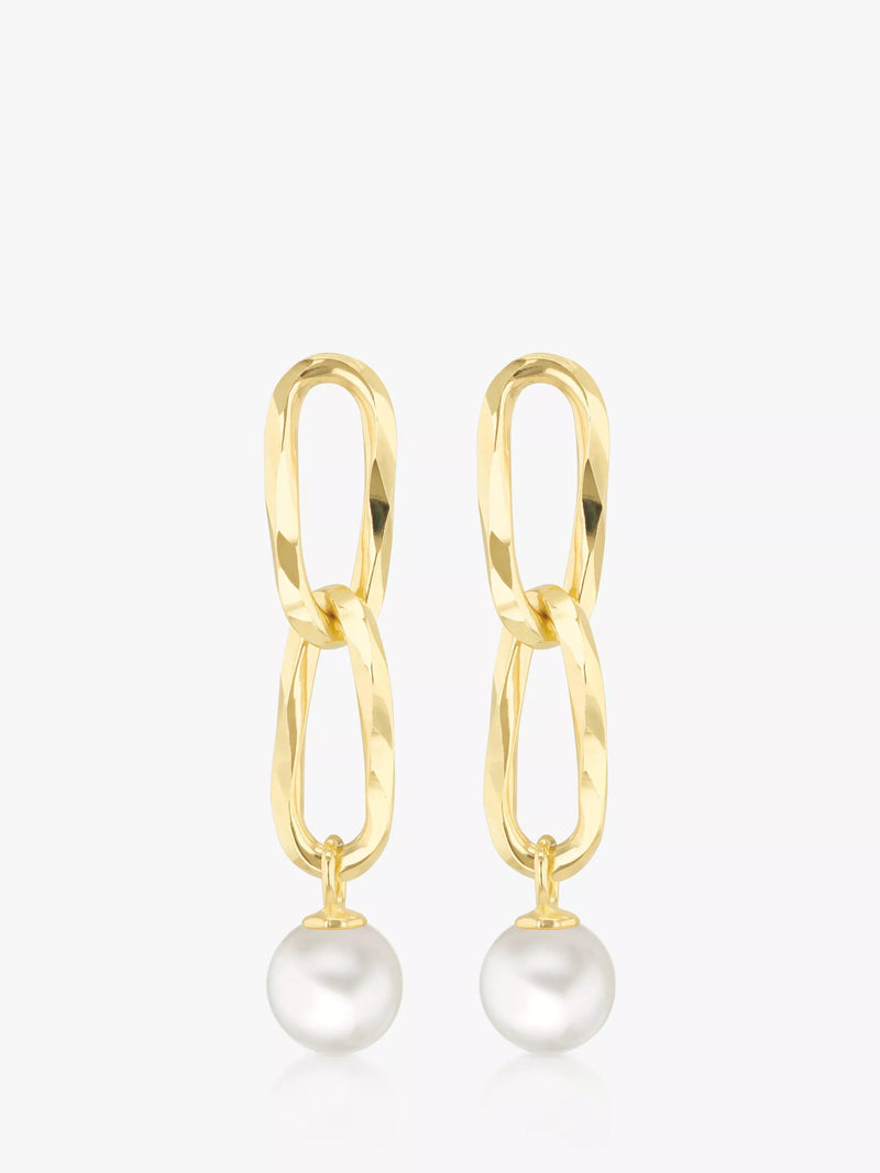 IBB 9ct yellow gold freshwater pearl drop earrings (British brand)