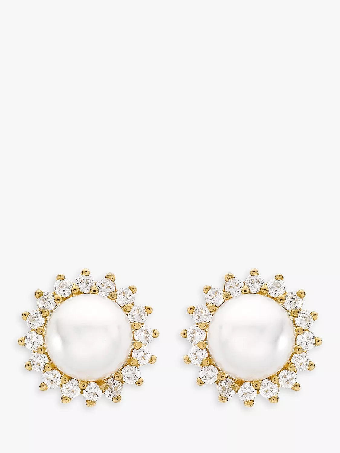 IBB 9ct gold freshwater pearl and cubic zirconia stud earrings, UK version