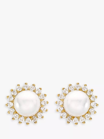 John Lewis IBB 9ct Gold Freshwater Pearl and Cubic Zirconia Round Stud Earrings- Buy online at McGrocer