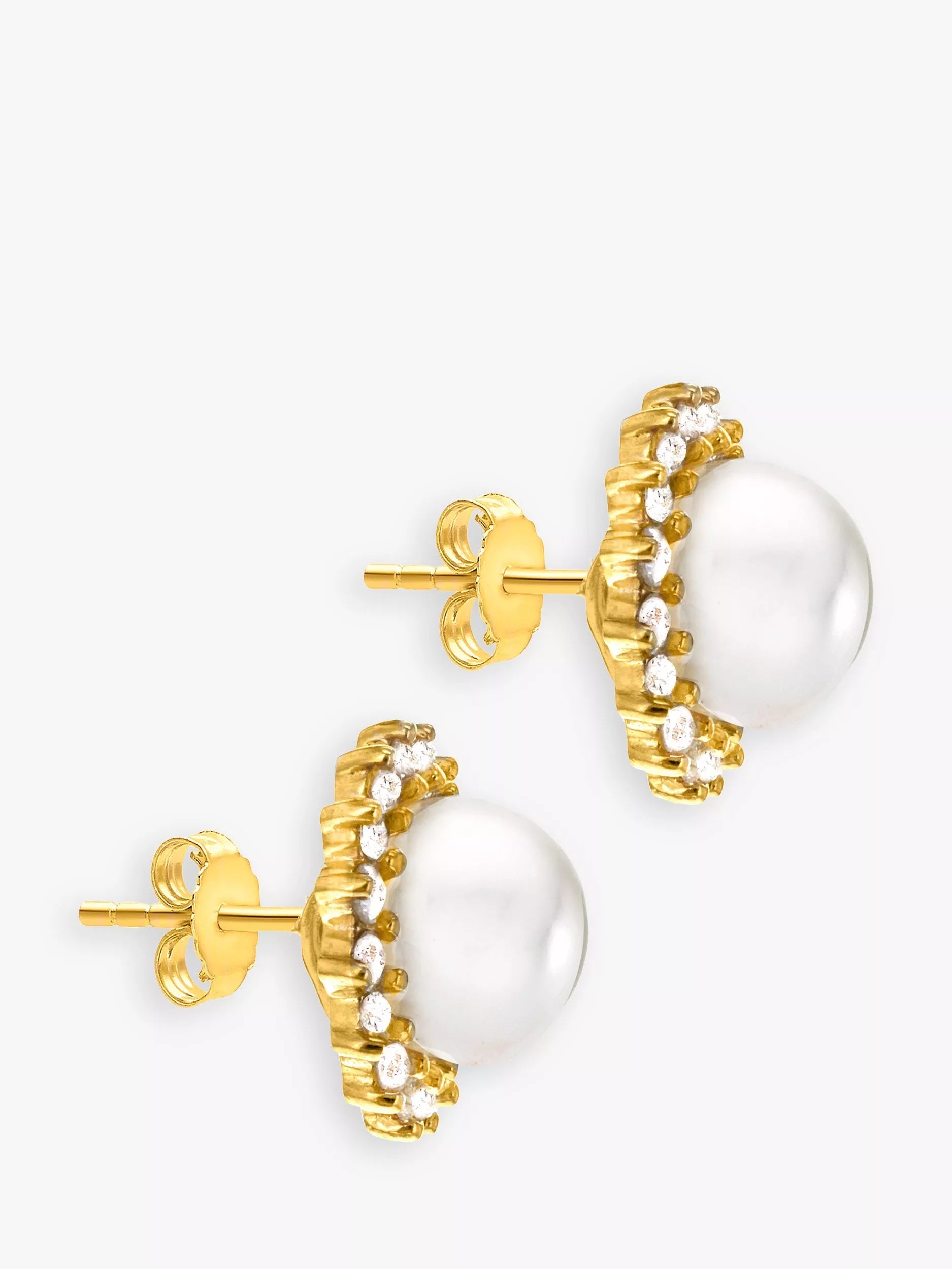 IBB 9ct gold freshwater pearl and cubic zirconia stud earrings, UK version