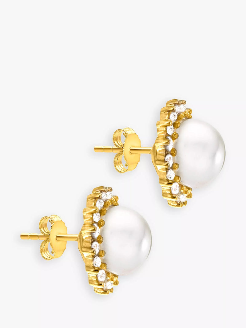 IBB 9ct gold freshwater pearl and cubic zirconia stud earrings, UK version