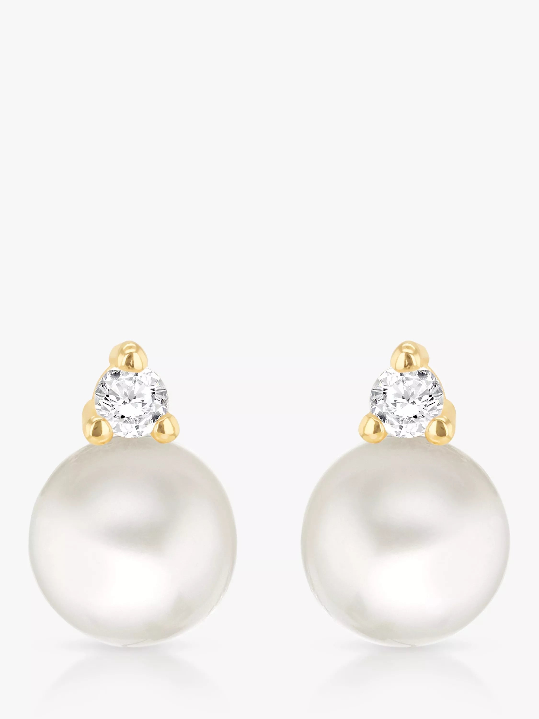 IBB 9ct Gold Pearl and Cubic Zirconia Stud Earrings - British product