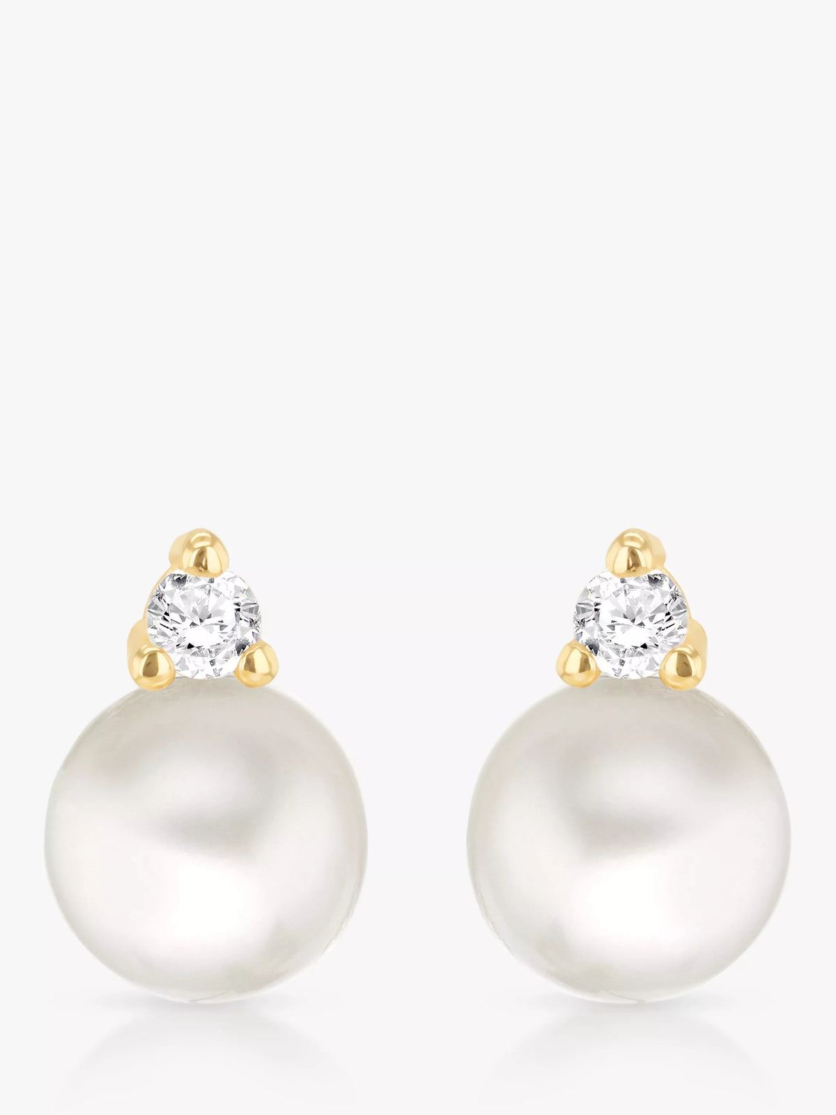 IBB 9ct Gold Pearl and Cubic Zirconia Stud Earrings - British product