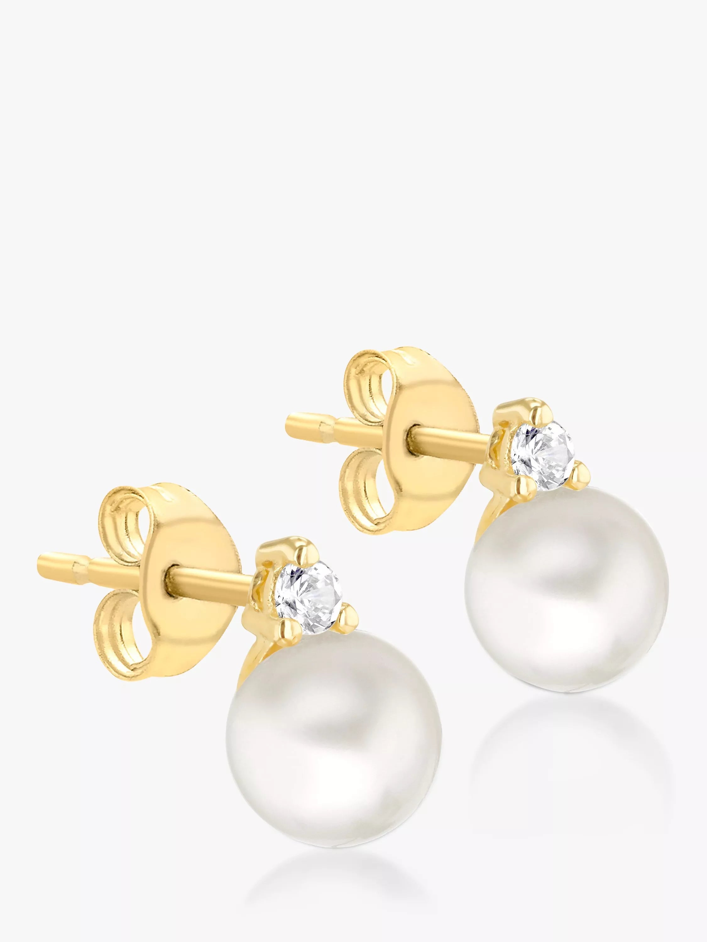 IBB 9ct Gold Pearl and Cubic Zirconia Stud Earrings - British product