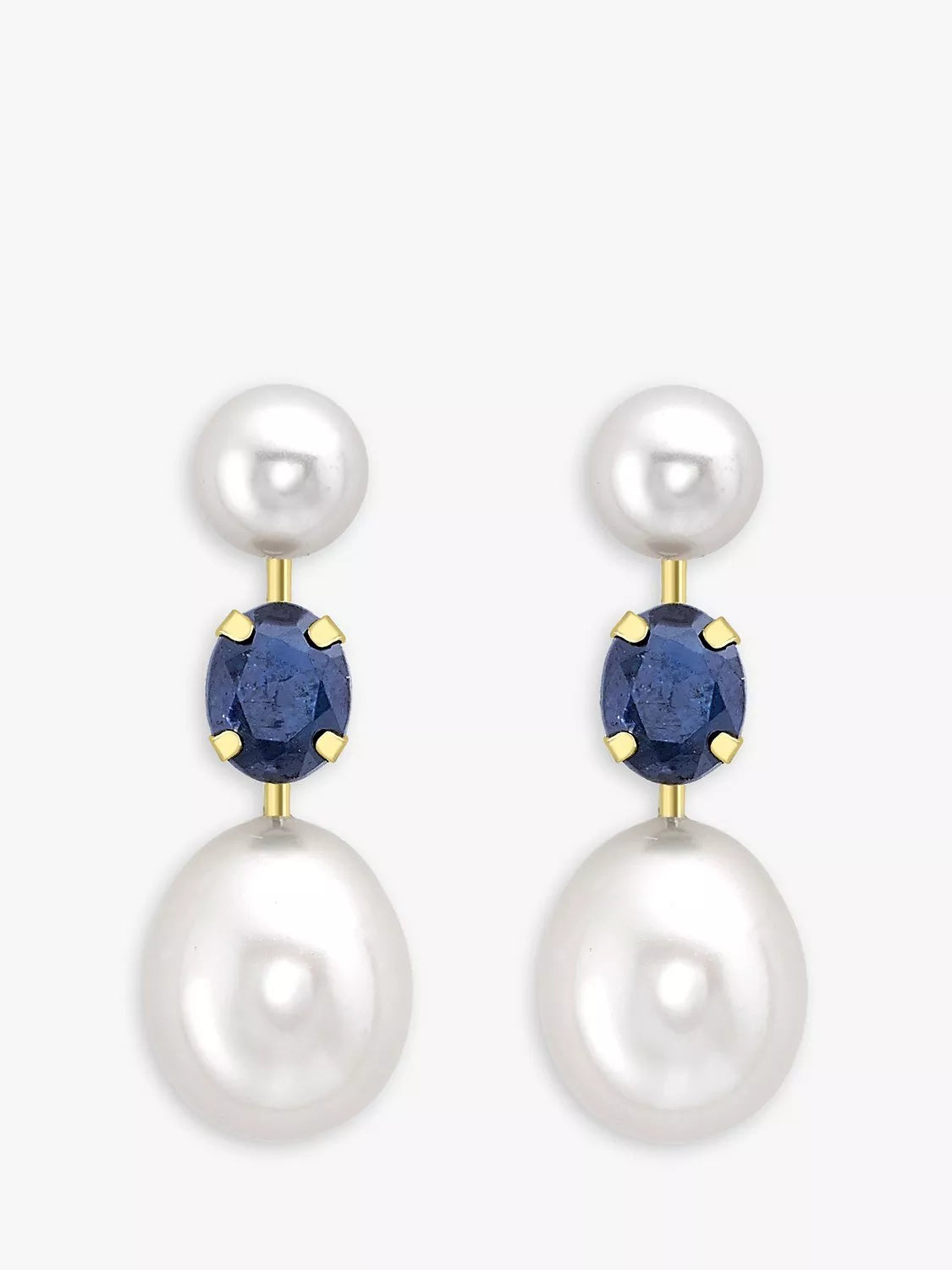 IBB 9ct goldene Hängeohrringe mit Perle und Saphir - Britisches Produkt