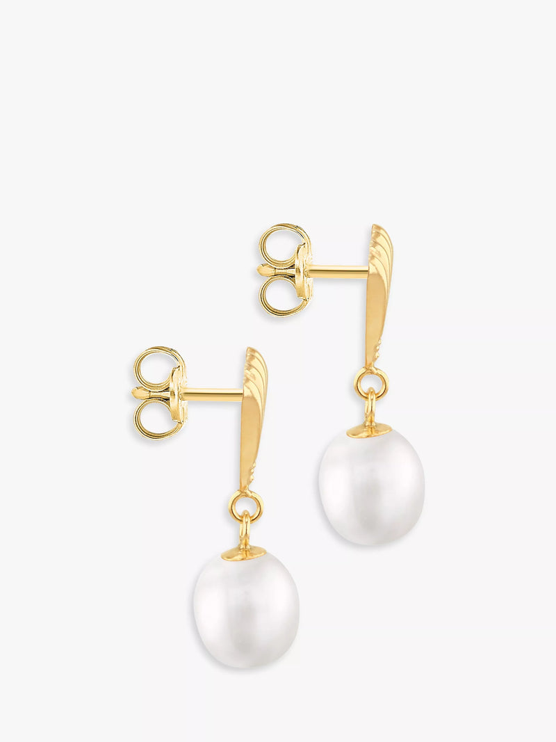 IBB 9ct yellow gold freshwater pearl shell drop earrings, imported from the UK