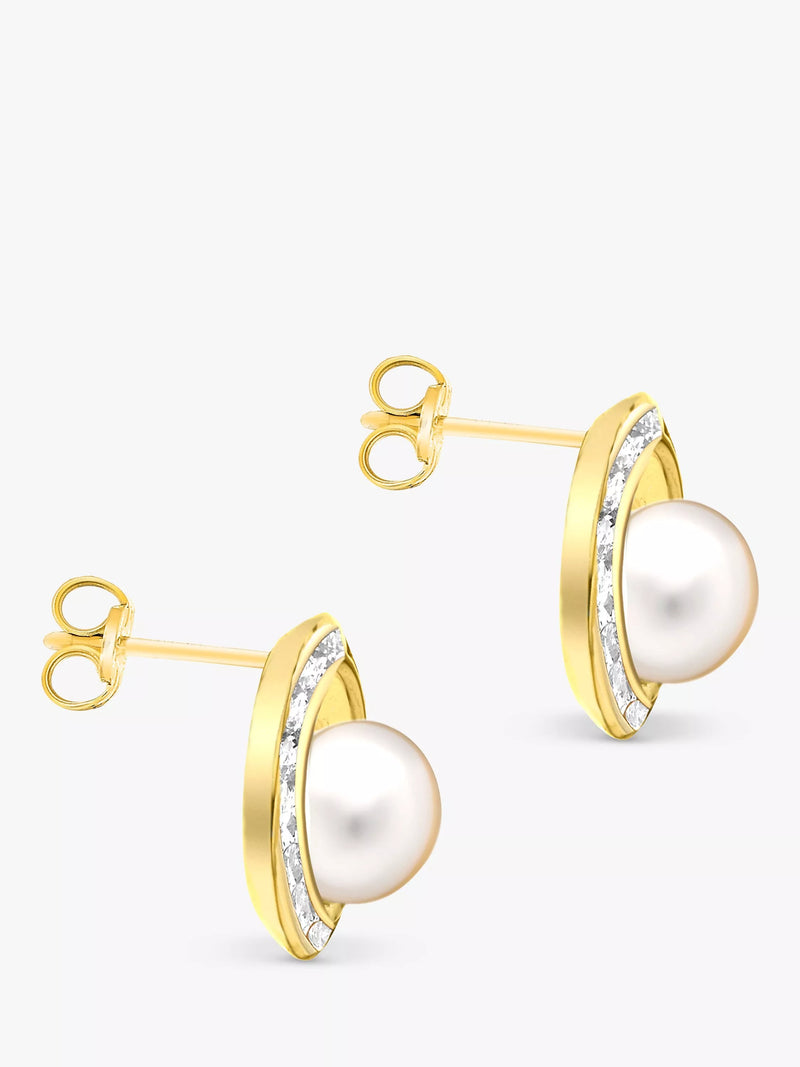 IBB 9ct gold pearl cubic zirconia stud earrings, imported from the UK