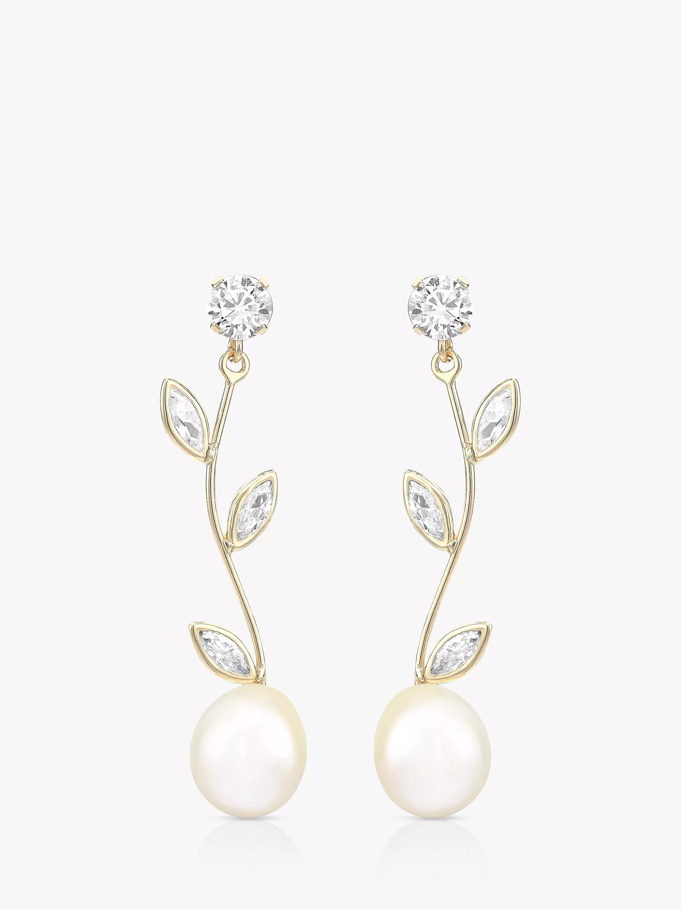 IBB 9ct gold cubic zirconia freshwater pearl drop earrings (British brand)