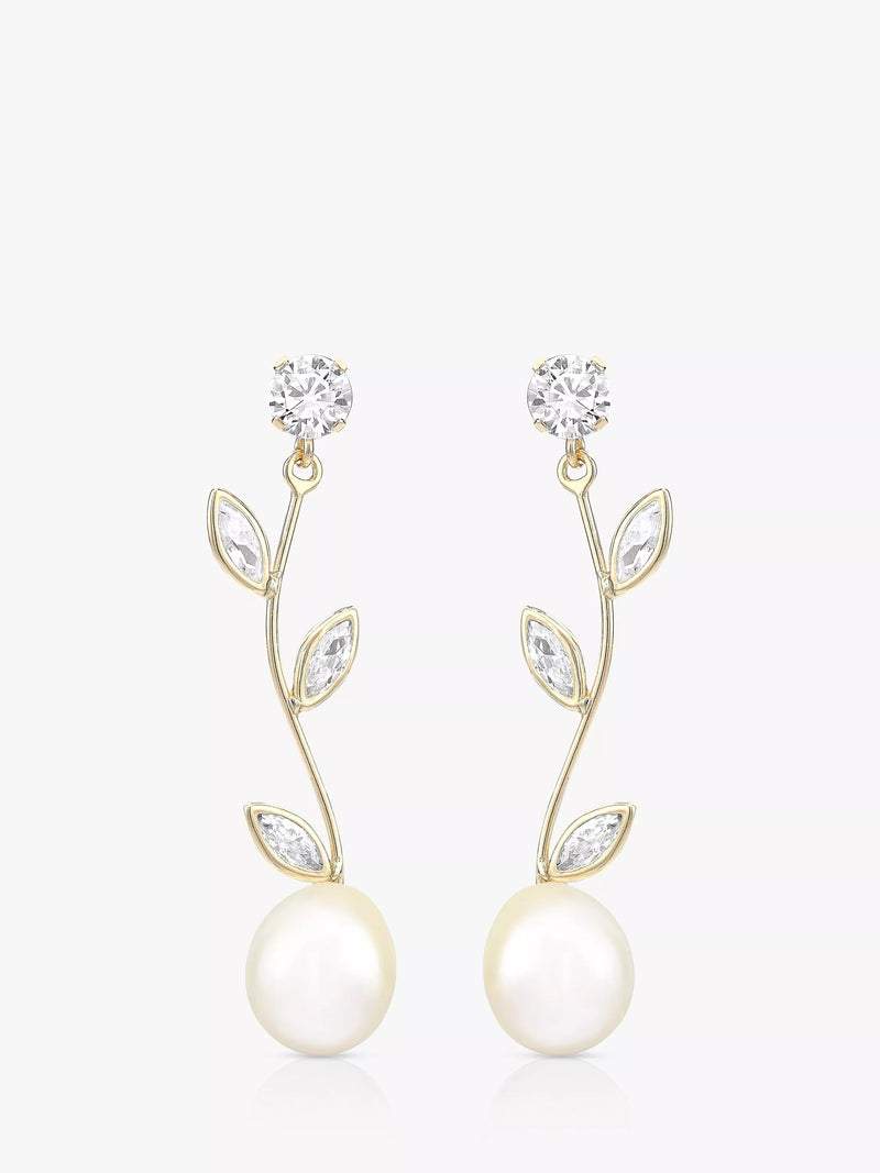 IBB 9ct gold cubic zirconia freshwater pearl drop earrings (British brand)