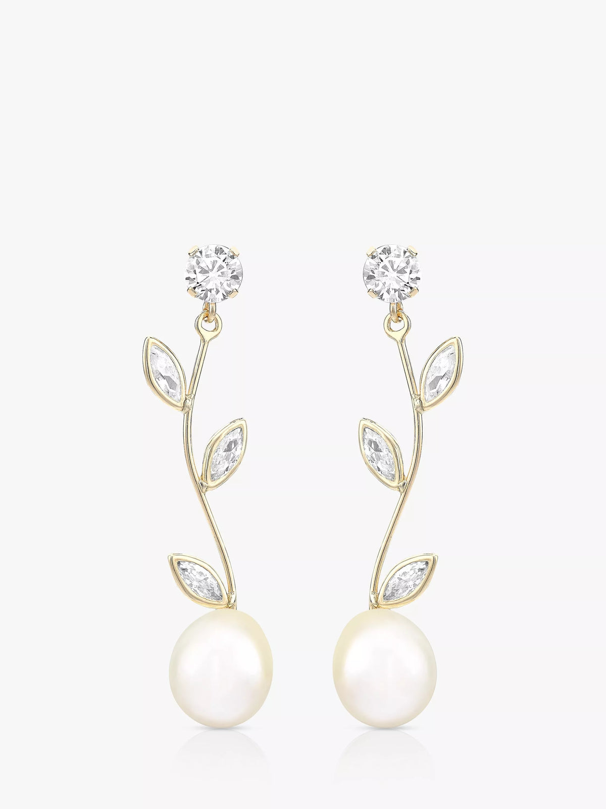 IBB 9ct gold cubic zirconia freshwater pearl drop earrings (British brand)