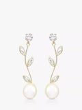 IBB 9ct gold cubic zirconia freshwater pearl drop earrings (British brand)