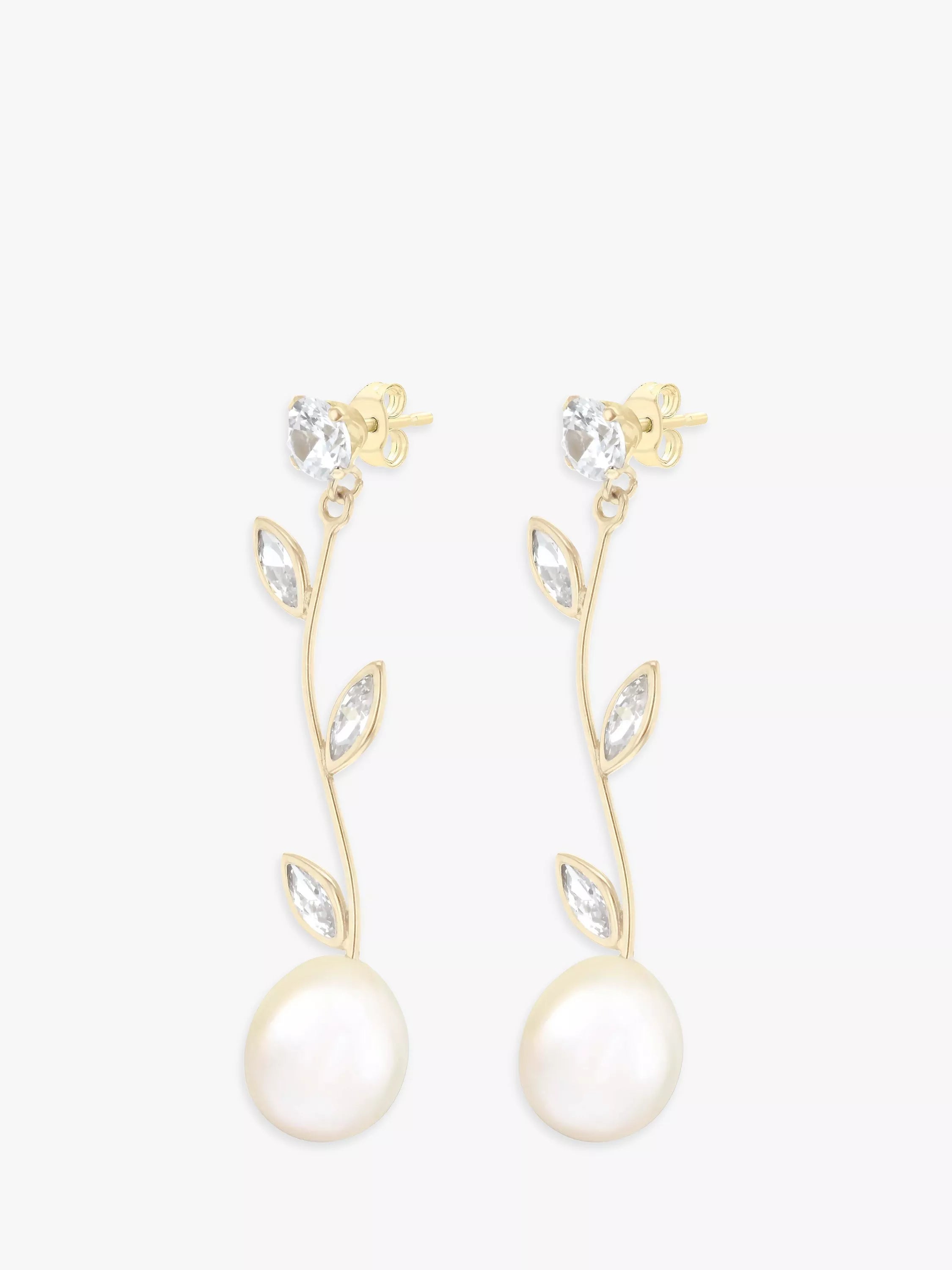 IBB 9ct gold cubic zirconia freshwater pearl drop earrings (British brand)