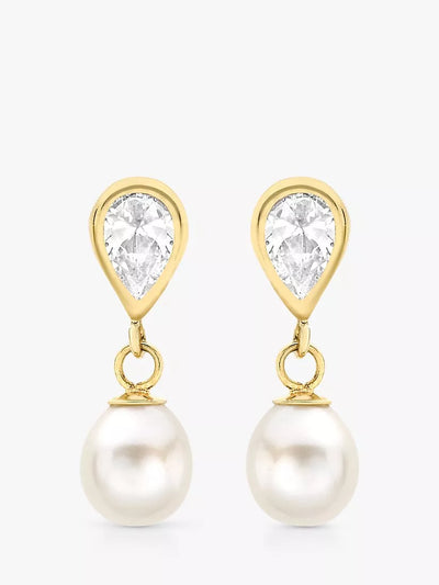 John Lewis IBB 9ct Gold Teardrop Freshwater Pearl Earrings- Buy online at McGrocer