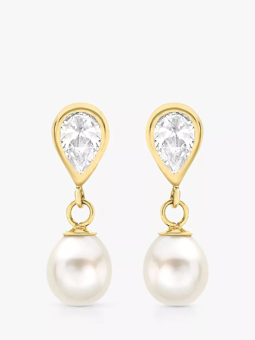 IBB teardrop freshwater pearl earrings 9ct gold, imported from the UK