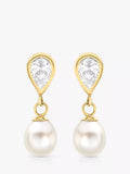 IBB teardrop freshwater pearl earrings 9ct gold, imported from the UK