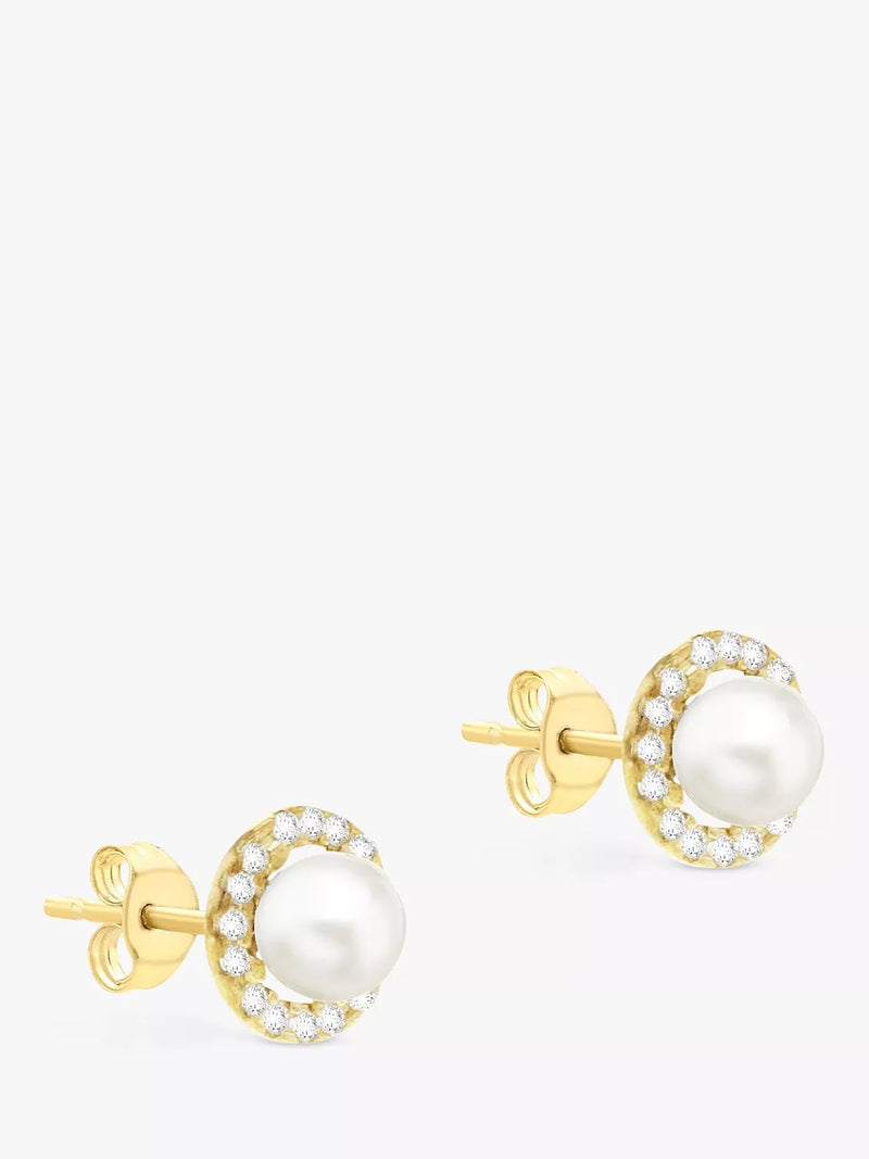 IBB 9ct gold pearl disc stud earrings, imported from the UK