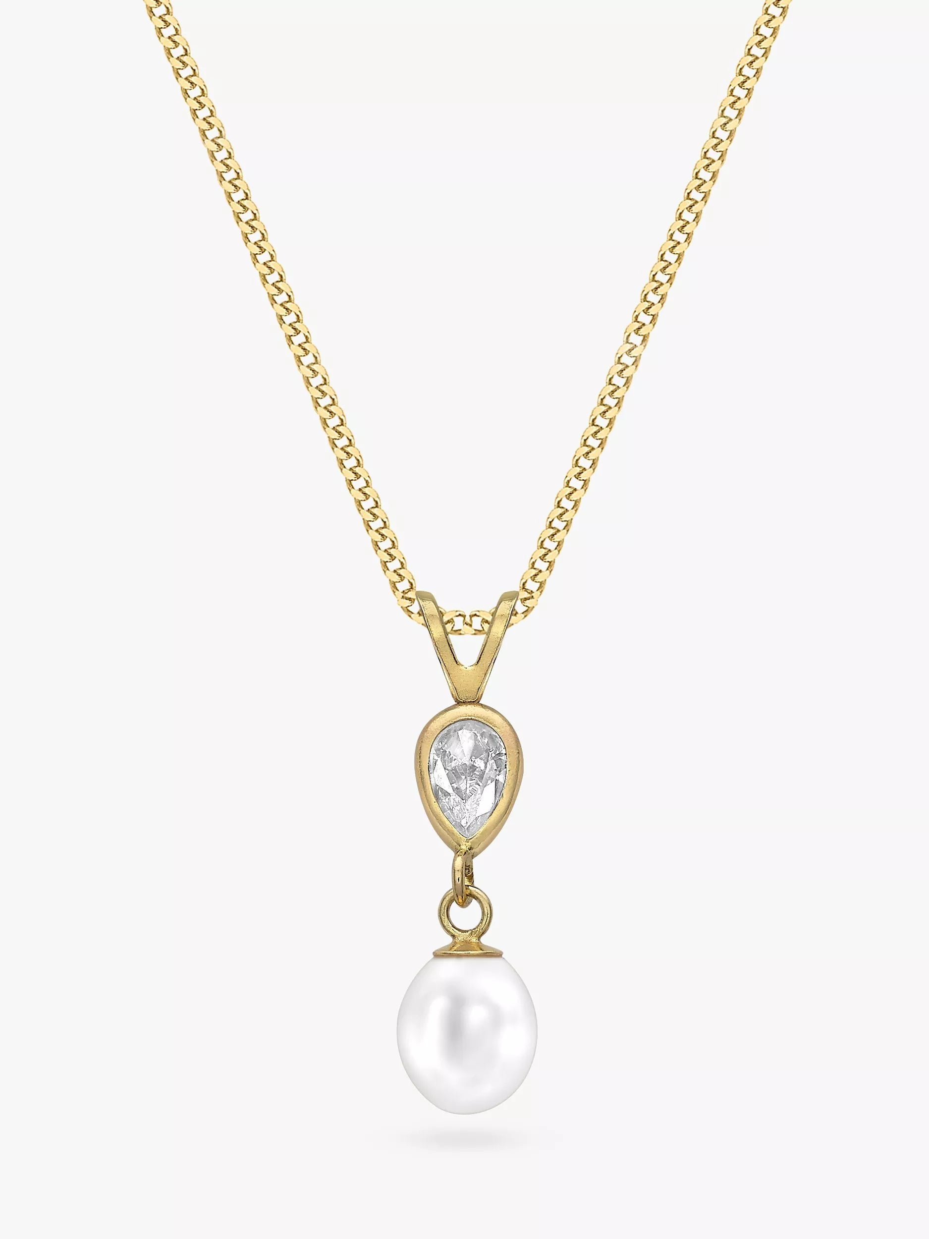 IBB 9ct gold pearl and cubic zirconia pendant necklace, UK version
