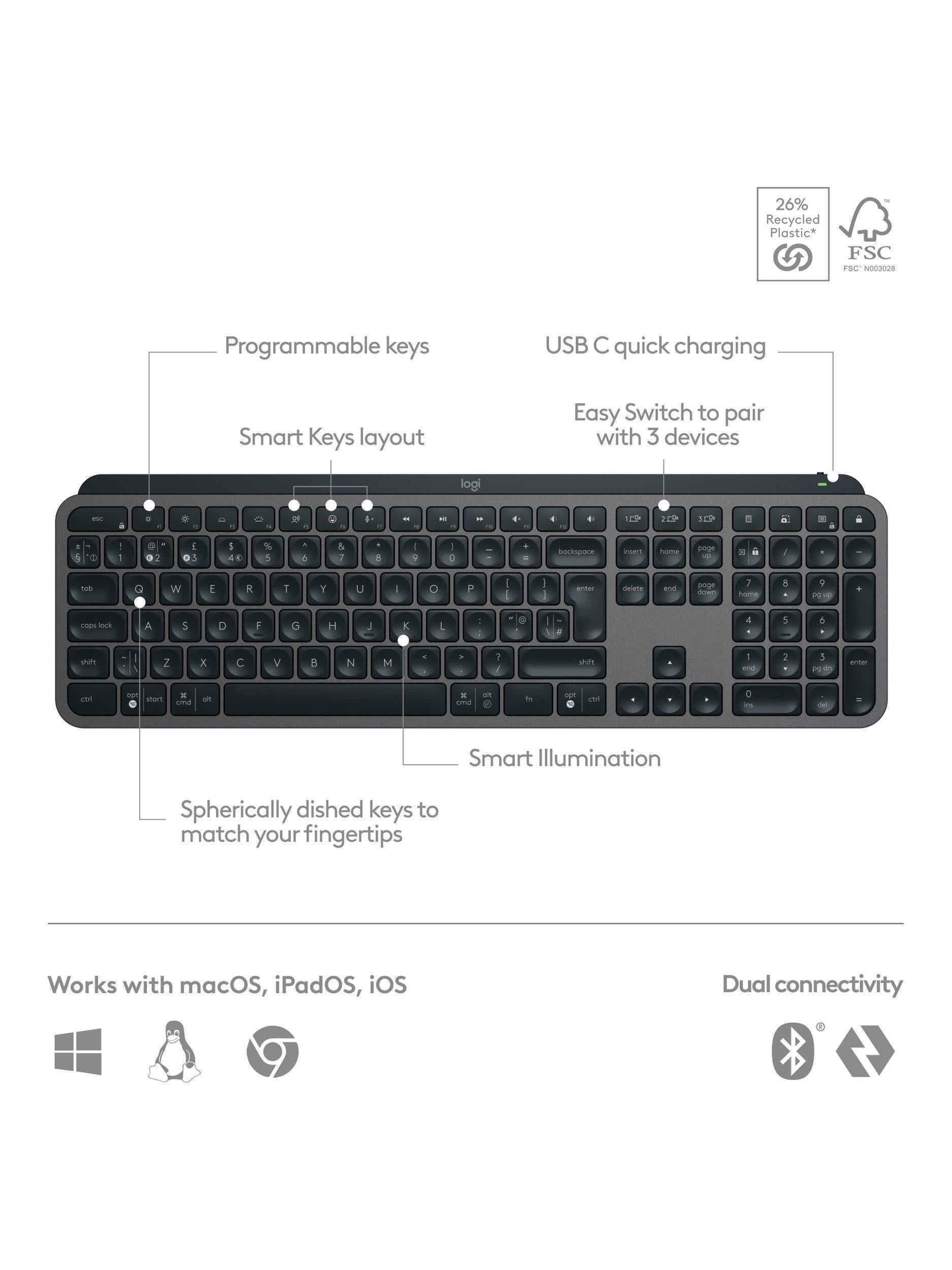 لوحة مفاتيح Logitech MX Keys S اللاسلكية جرافيت - منتج بريطاني