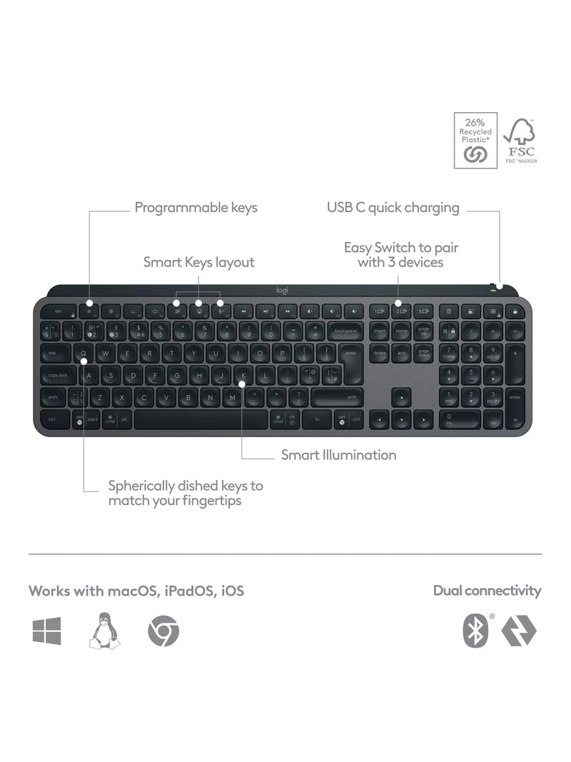 Logitech MX Keys S wireless keyboard graphite - British product