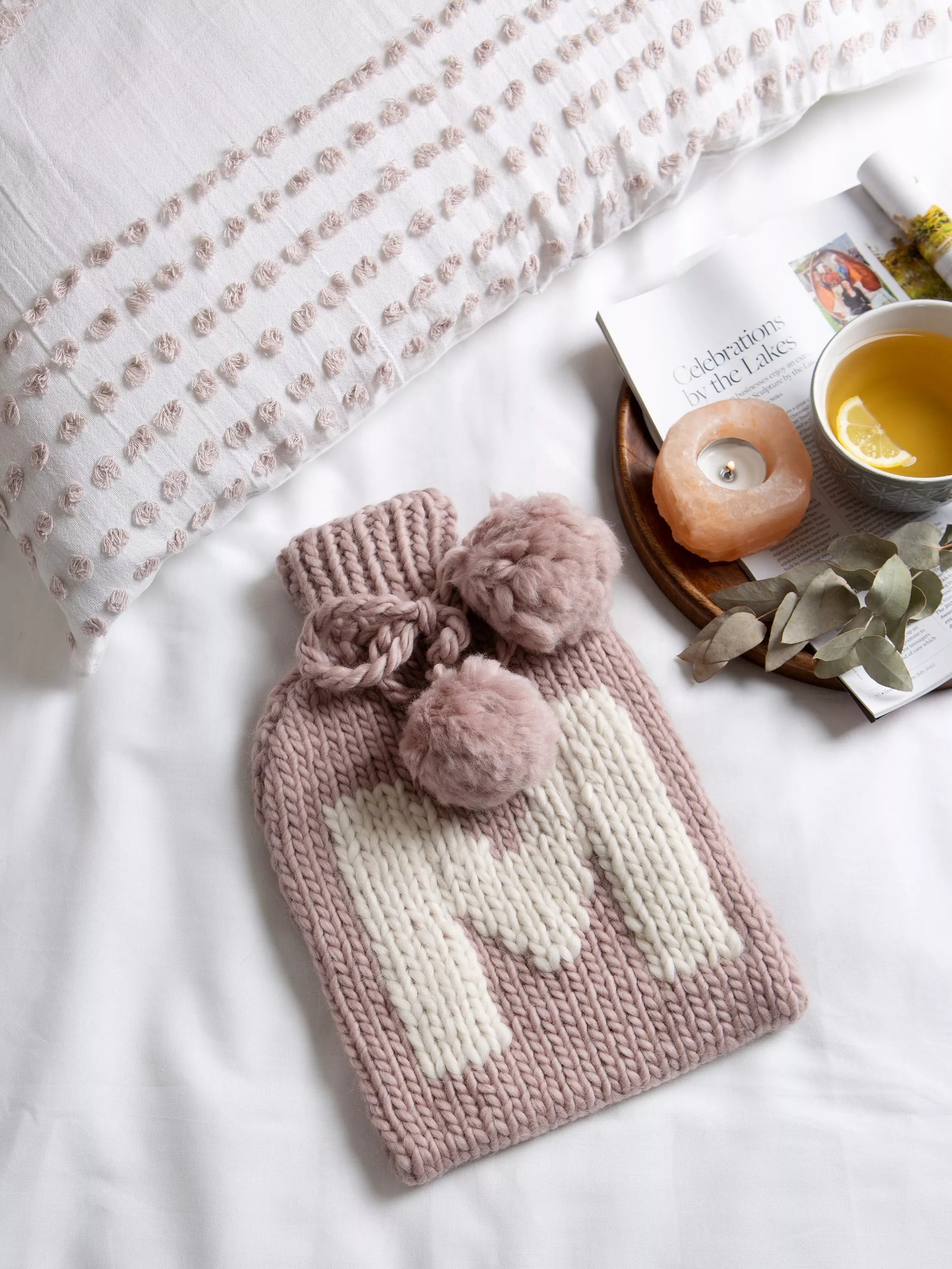 Wool Couture monogram hot water bottle cover knitting kit (British brand)