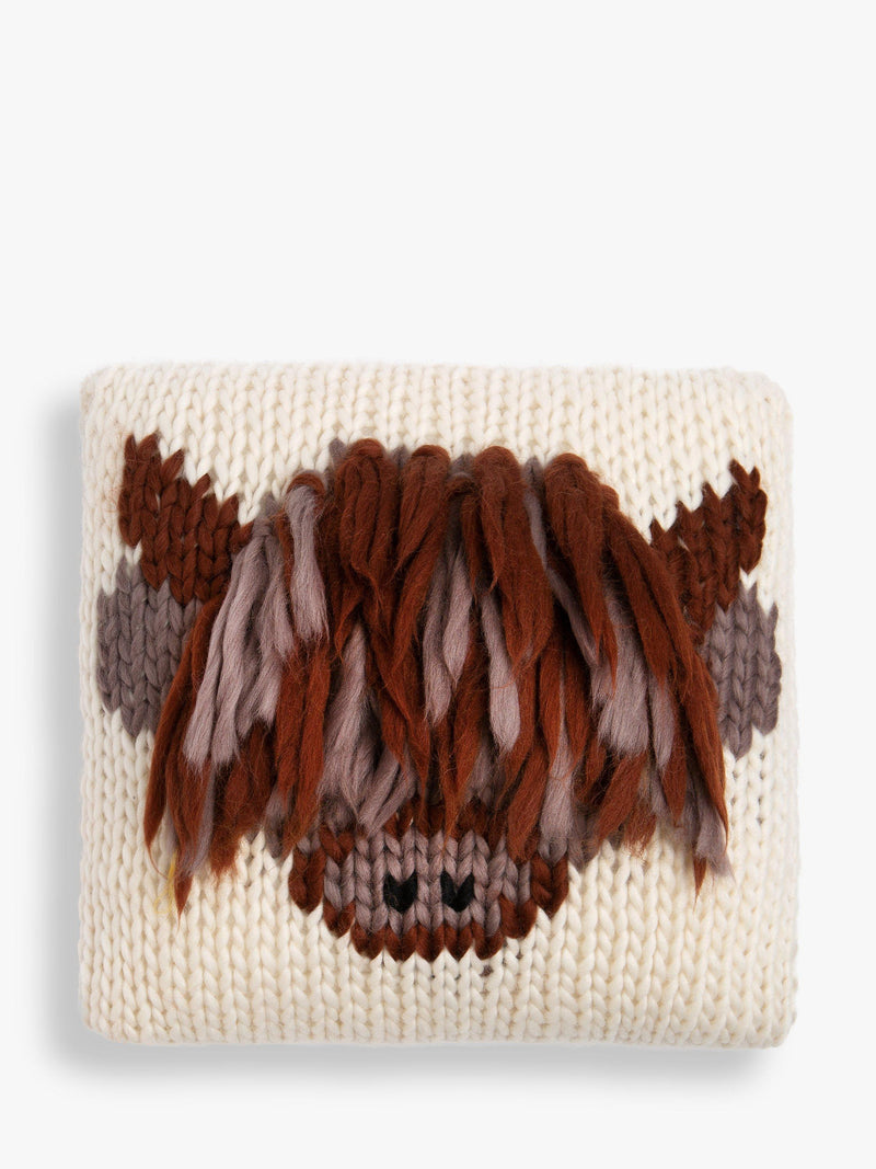 Wool Couture Highland cow cushion knitting kit, imported from the UK