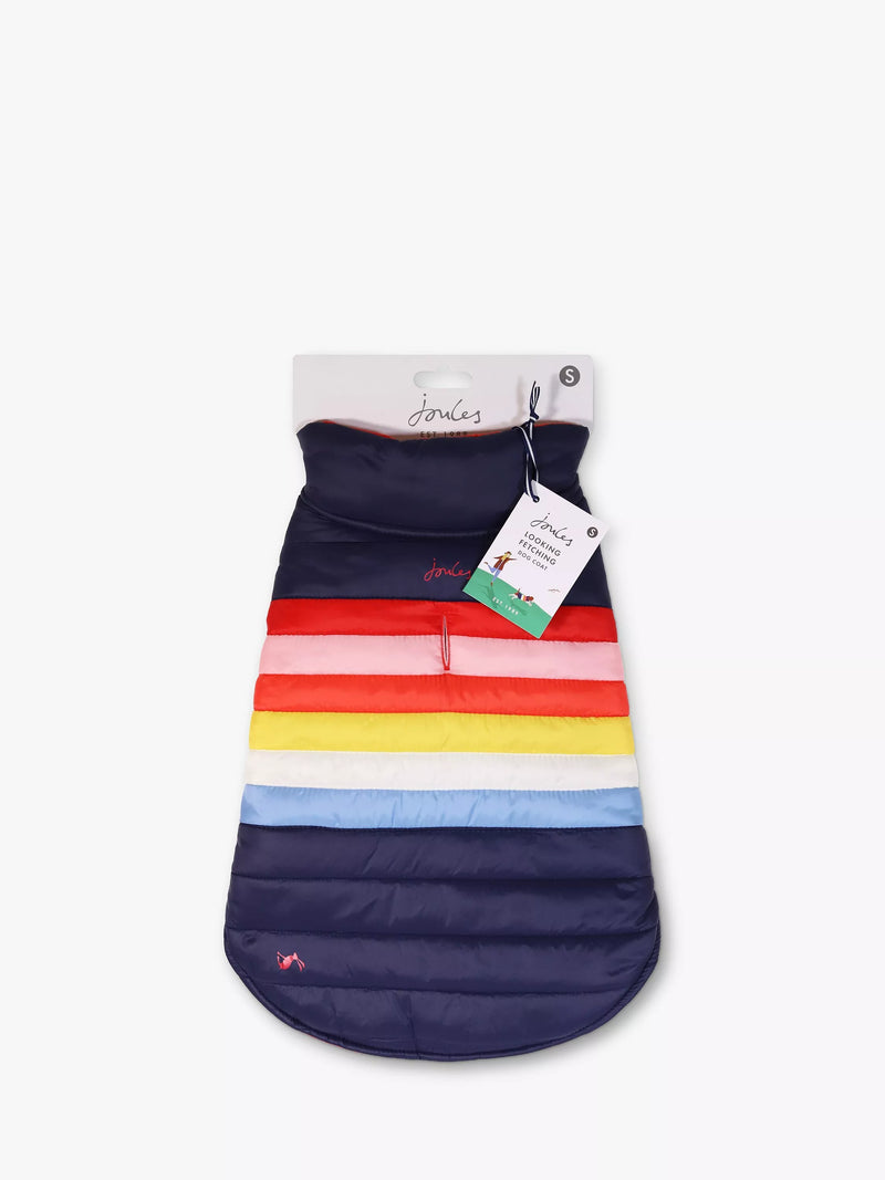 Joules dog coat rainbow stripe multi, UK version