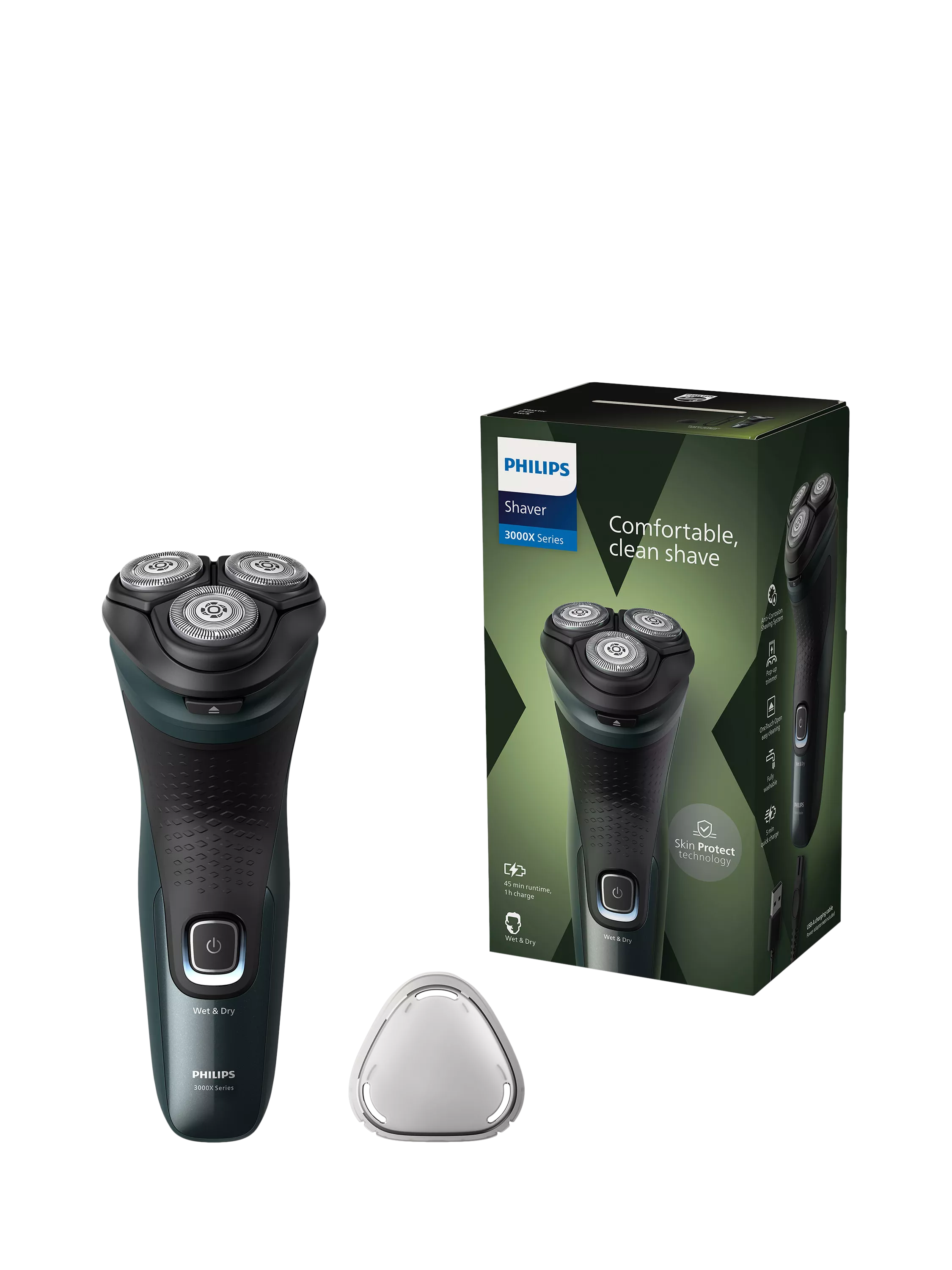 Philips wet & dry electric shaver with 27 PowerCut blades and pop-up trimmer, dark green forest, imported from the UK