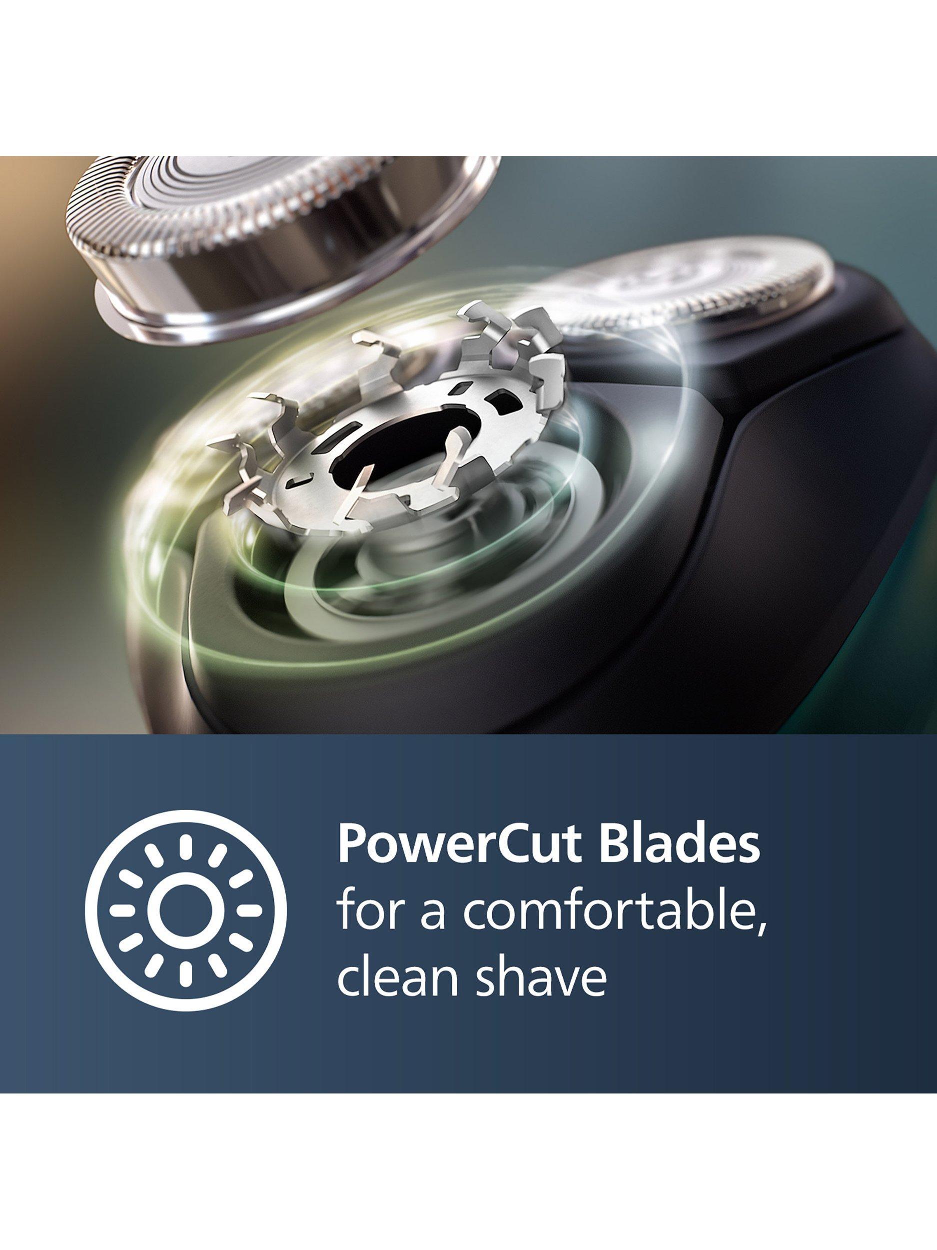 Philips wet & dry electric shaver with 27 PowerCut blades and pop-up trimmer, dark green forest, imported from the UK