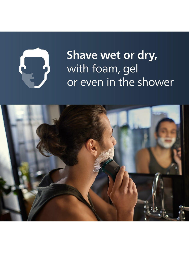 Philips wet & dry electric shaver with 27 PowerCut blades and pop-up trimmer, dark green forest, imported from the UK