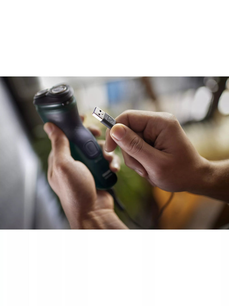 Philips wet & dry electric shaver with 27 PowerCut blades and pop-up trimmer, dark green forest, imported from the UK