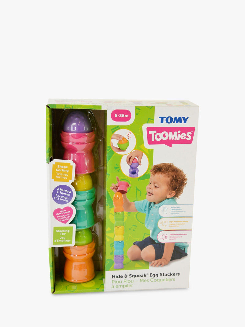 TOMY Hide & Squeak Egg Stackers baby stacking toy, imported from the UK