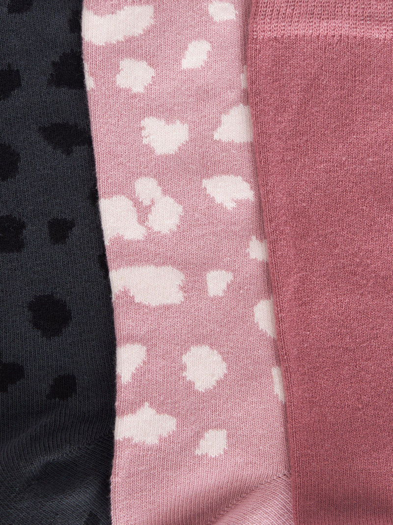 John Lewis ankle socks leopard print organic cotton pack of 3, UK version