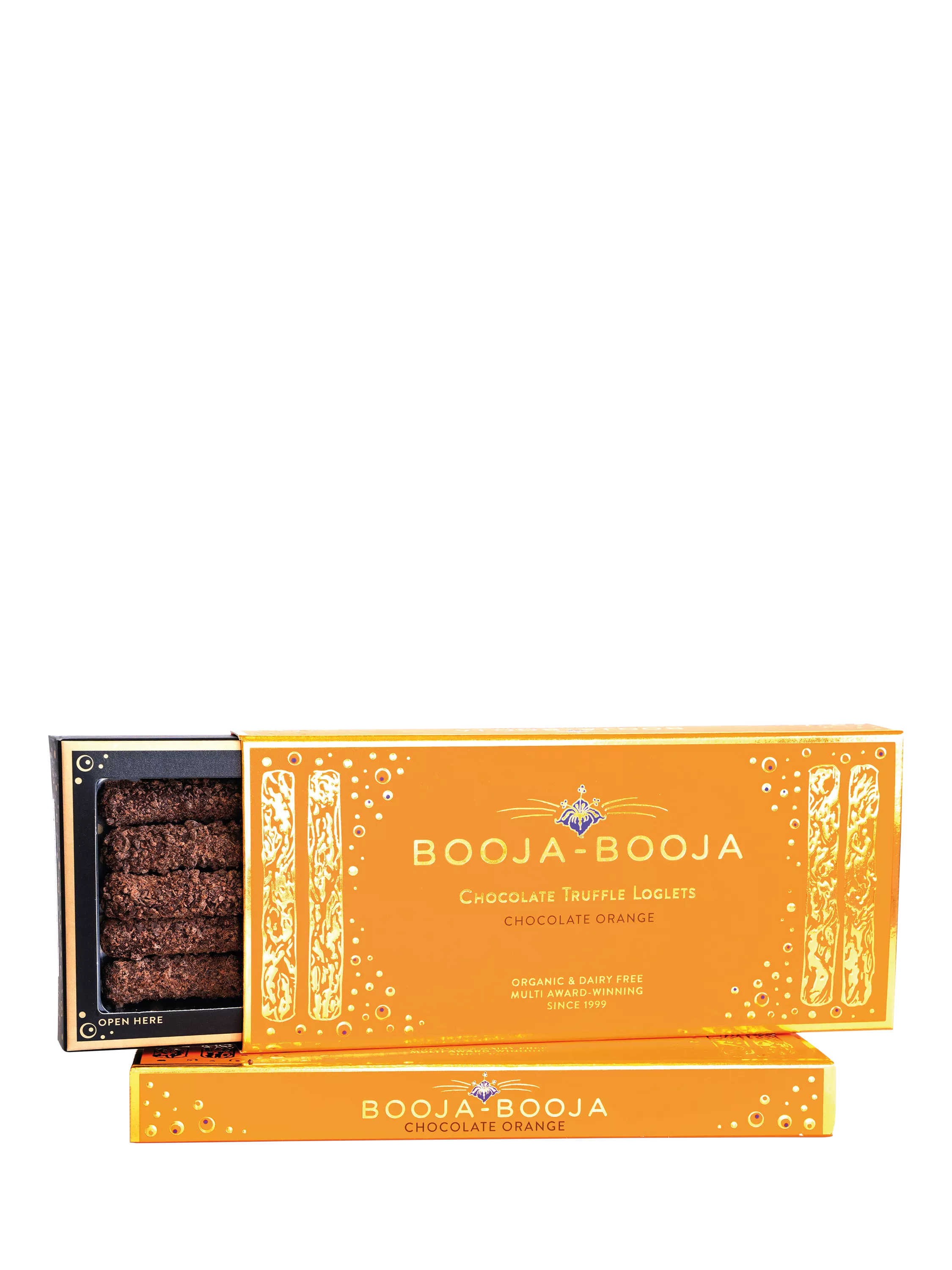 Booja-Booja chocolate orange truffle log with mandarin bursts, 115g - British product