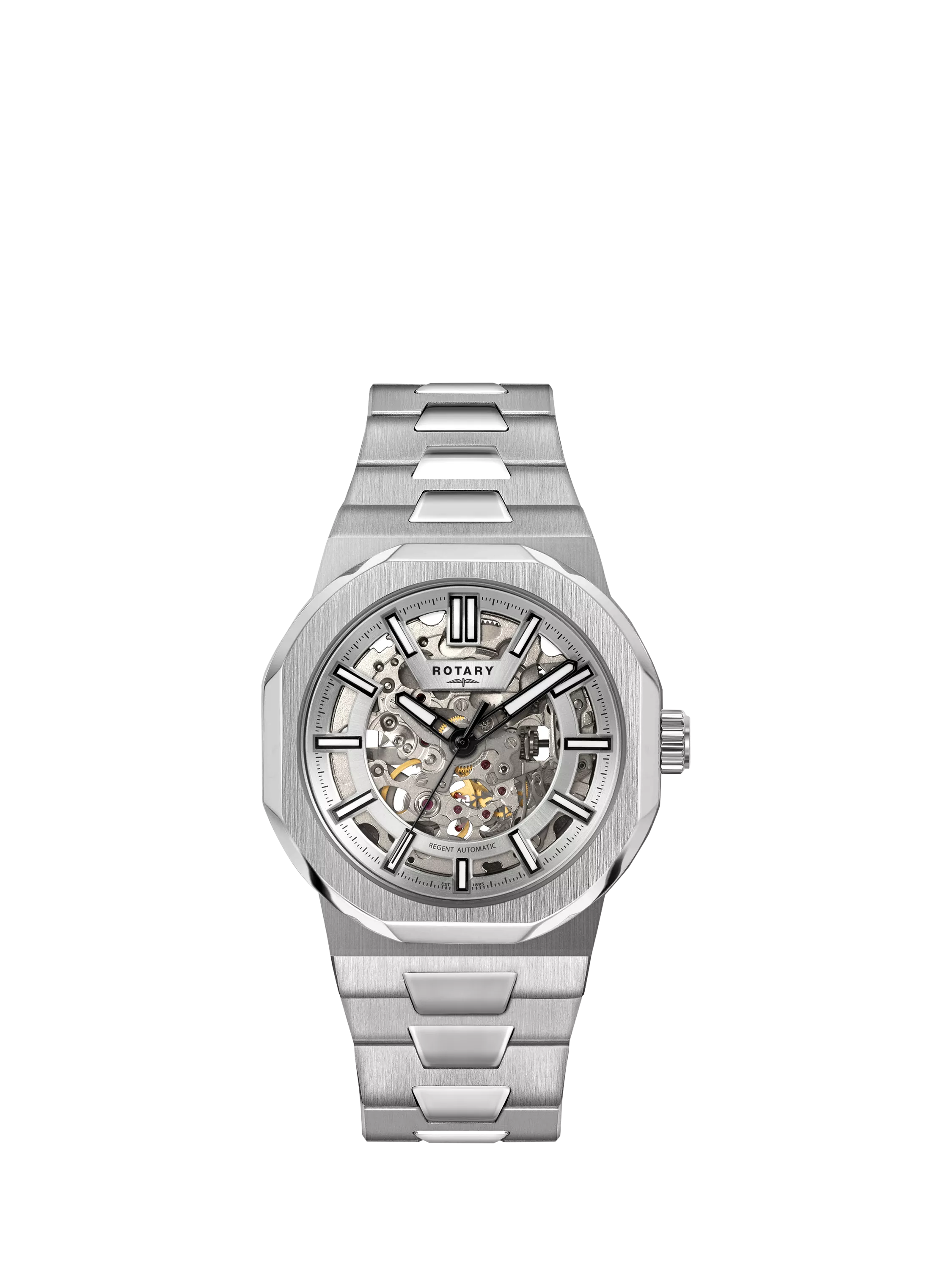 Rotary Regent automatic skeleton dial watch silver (British brand)