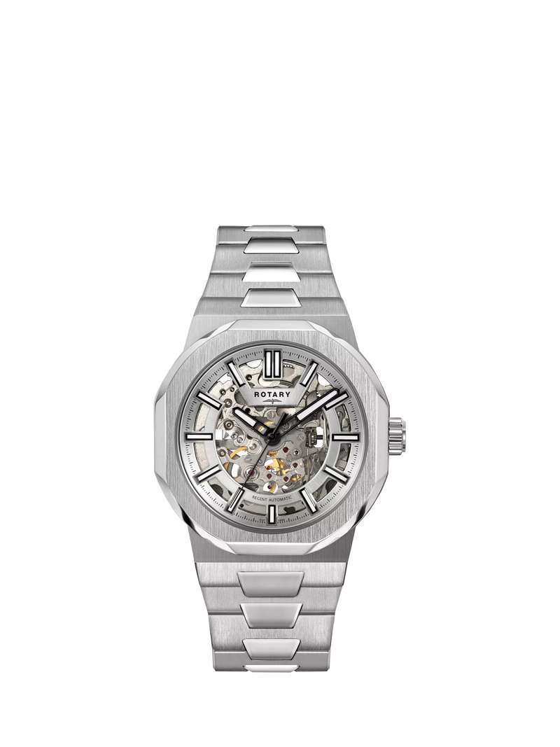 Rotary Regent automatic skeleton dial watch silver (British brand)