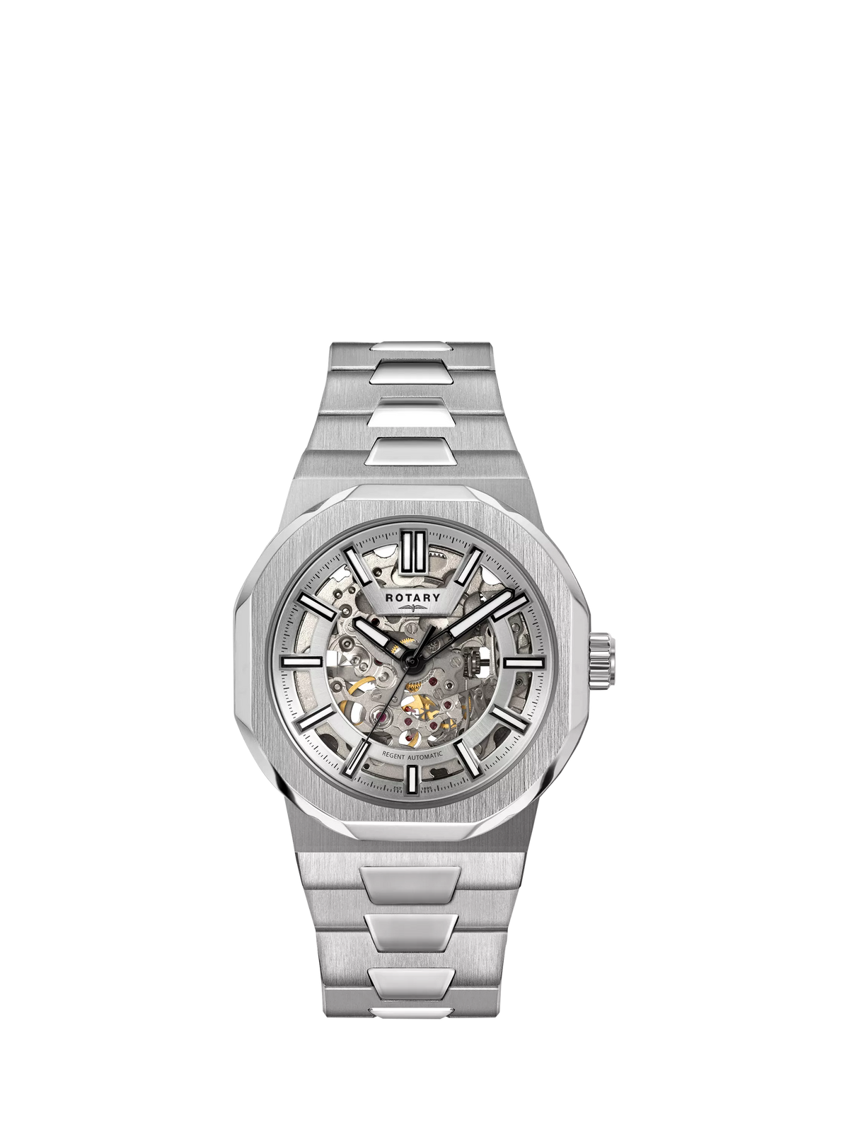 Rotary Regent automatic skeleton dial watch silver (British brand)
