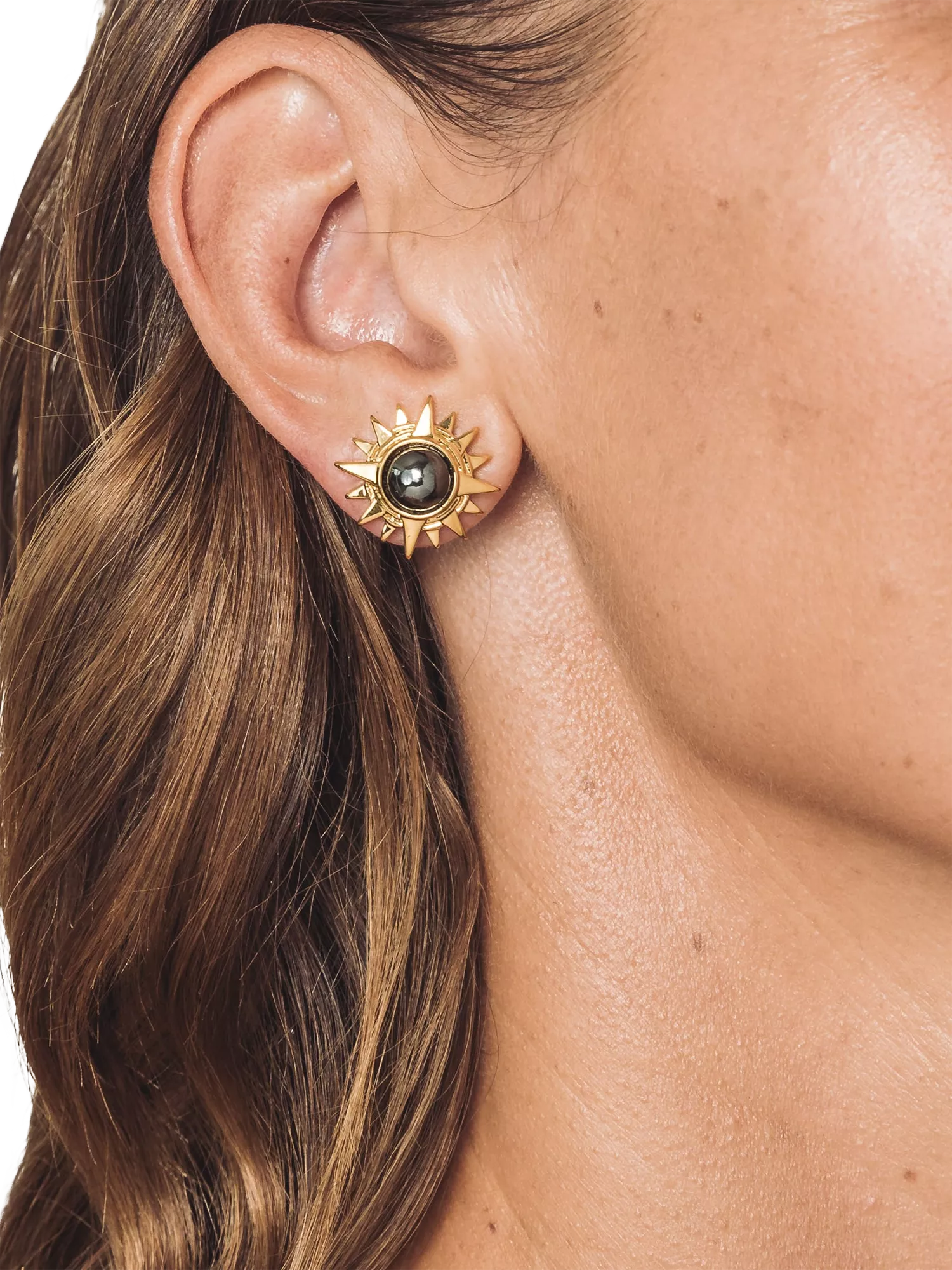Eclectica Star of Vergina hematite stud earrings gold - British product