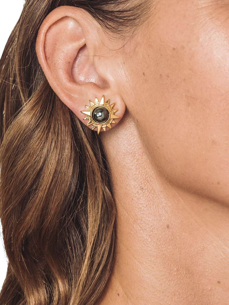 Eclectica Star of Vergina hematite stud earrings gold - British product