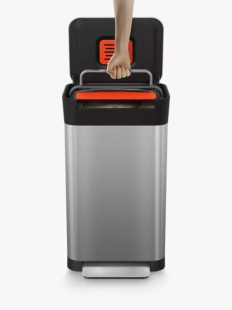 Joseph Joseph 30L trash compactor pedal bin with fingerprint-proof coating, UK version