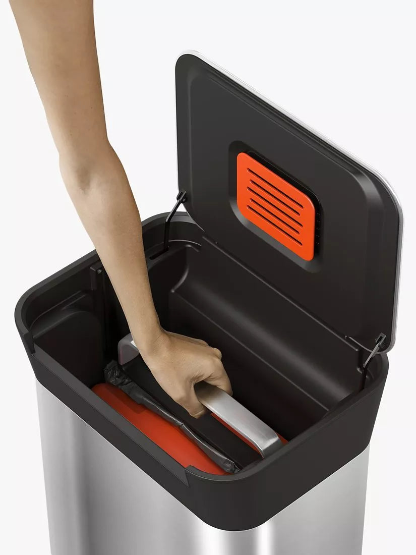 Joseph Joseph 30L trash compactor pedal bin with fingerprint-proof coating, UK version