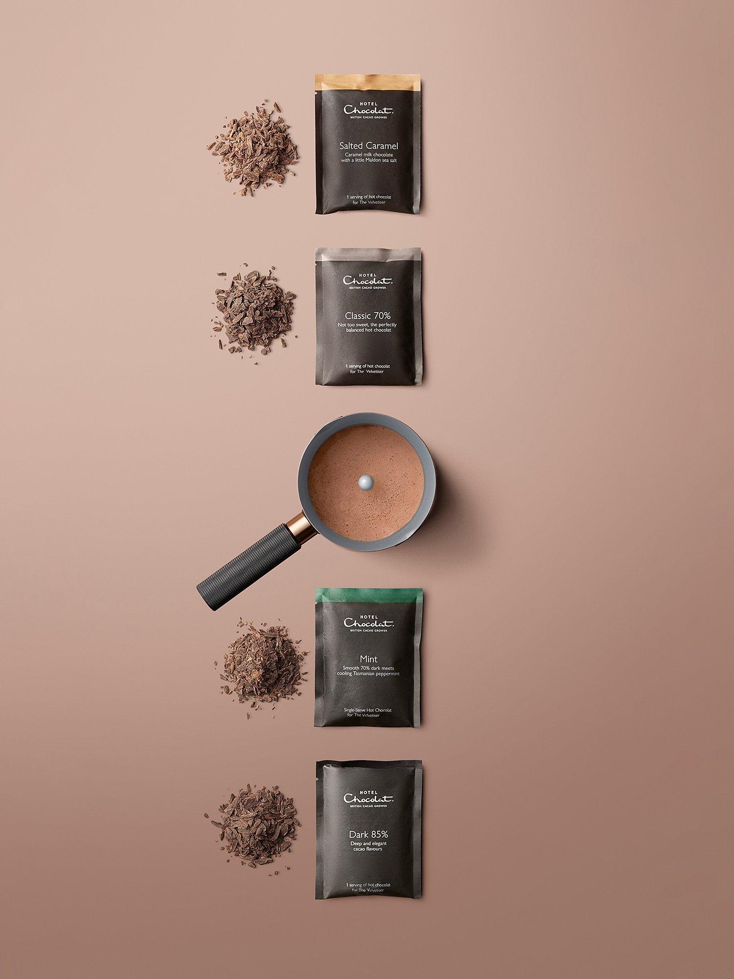 Hotel Chocolat Velvetiser chocolate machine with Podcups, UK version