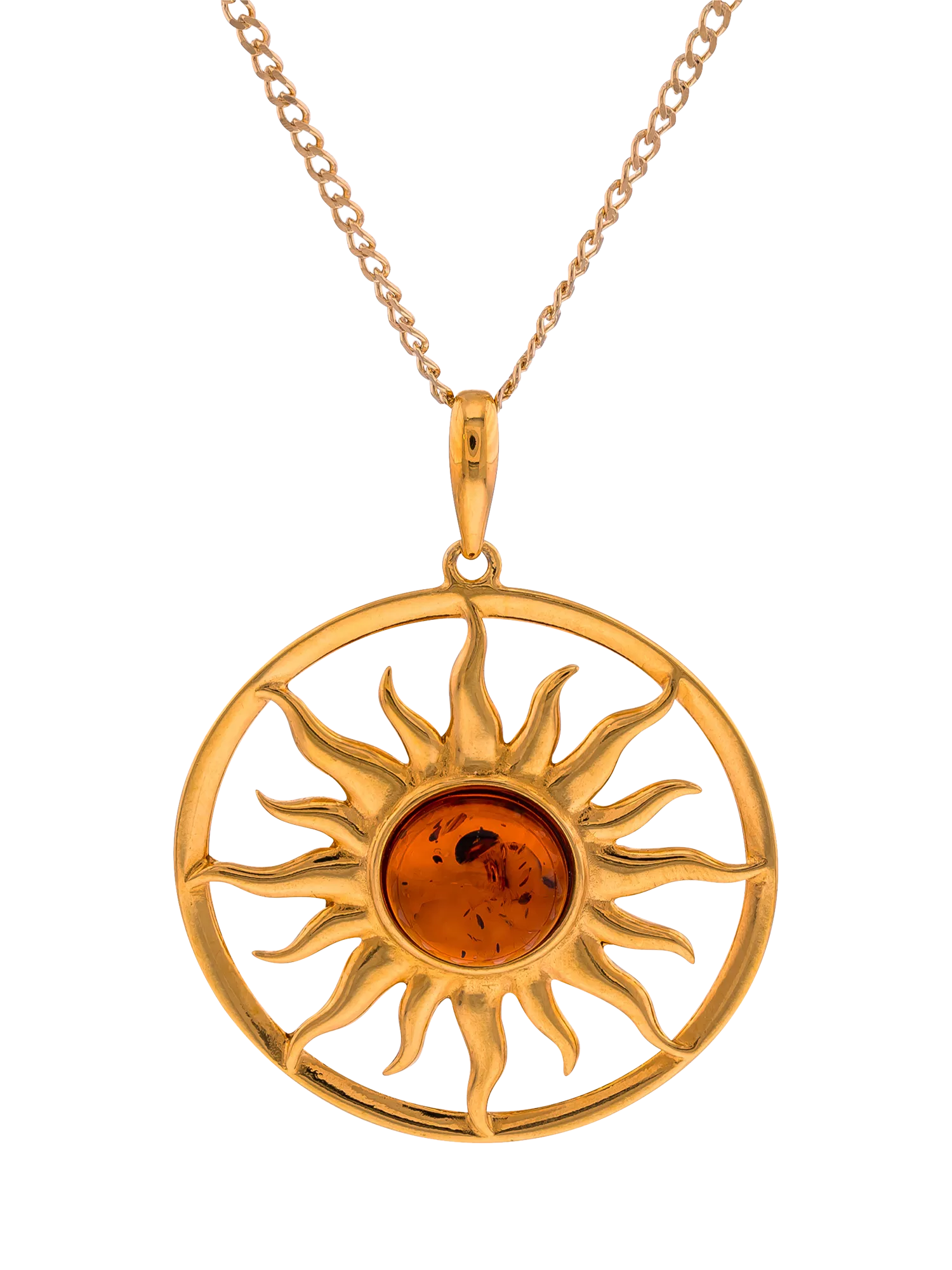 Bernstein-Sonnenanhänger-Halskette von Be-Jewelled Gold Cognac – britisches Produkt